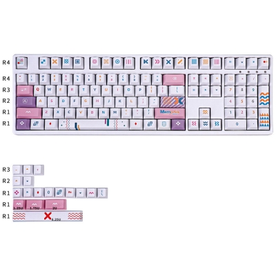 Memphis 104+21 Full PBT Dye Sublimation Keycaps Set for Cherry MX Mechanical Gaming Keyboard 64/75/87/98